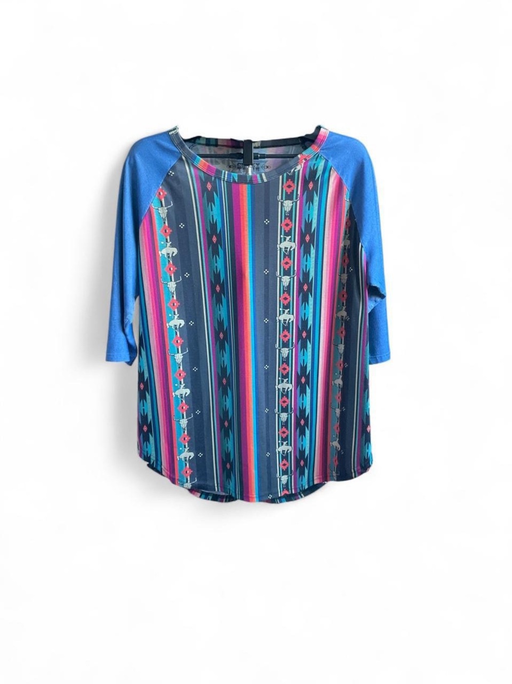 Crazy Train Blue & Teal Aztec Stripe Raglan Tee